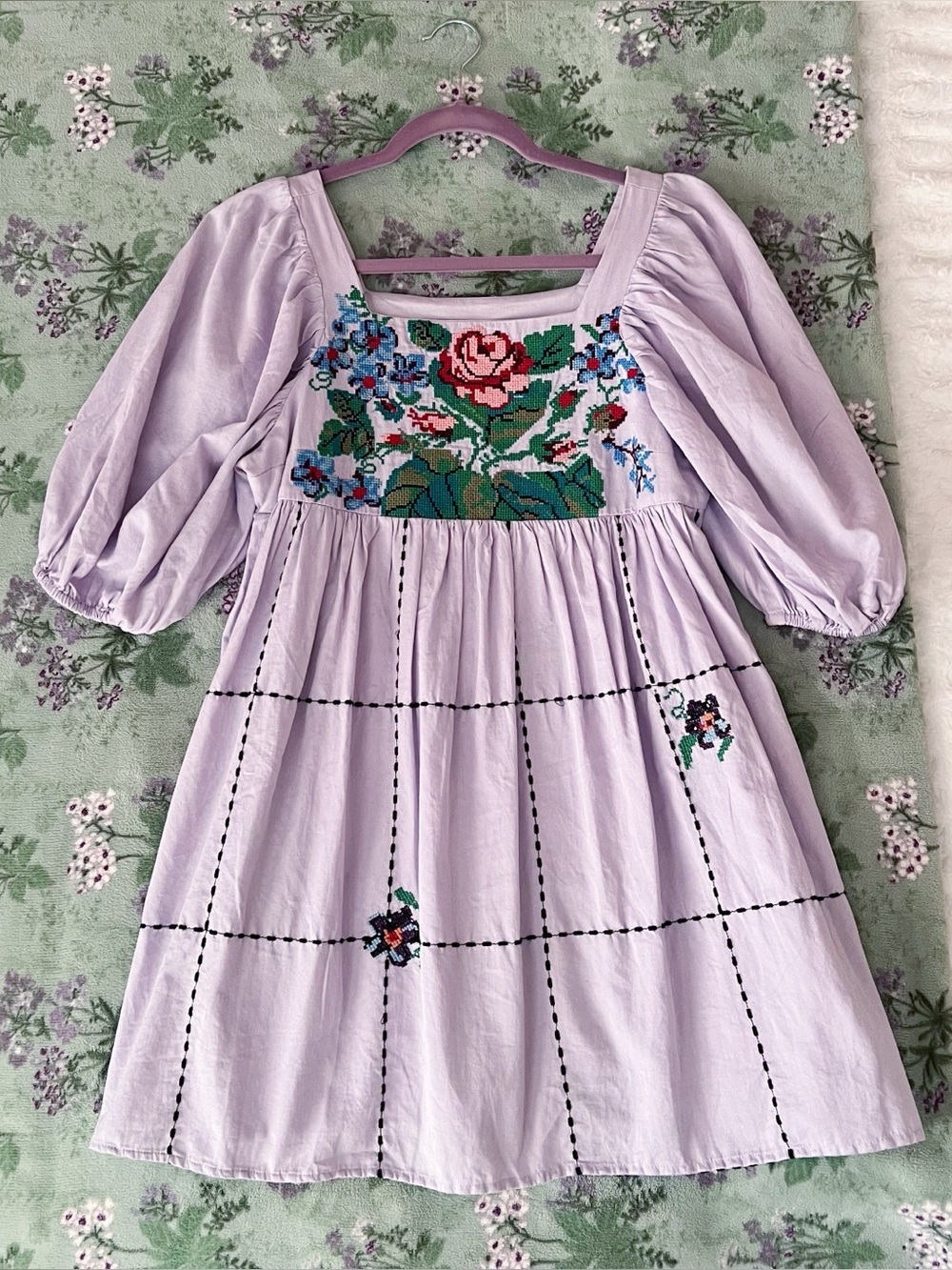 Urban Outfitters Kimchi Blue Lilac Tapestry Needlepoint Floral Embroidered Mini